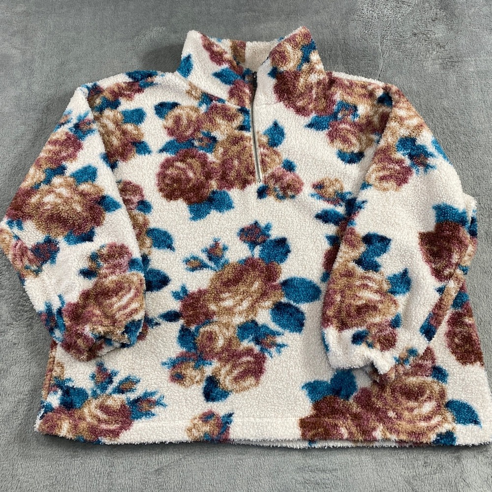 Philosophy Pullover Woman 1X Floral Fleece Quarter Zip Cozy Sherpa‎ Sweater Boho